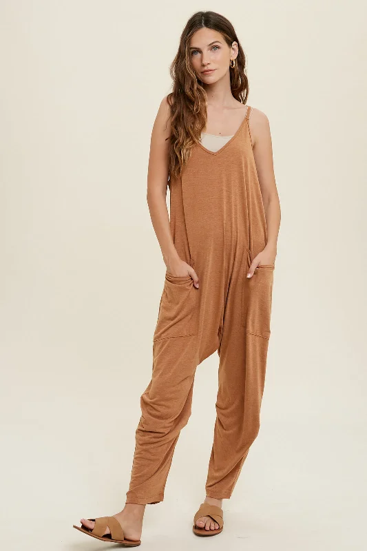 Terracotta Hotshot Jumpsuit With Pockets Cold-shoulder jumpsuit, Sexy, Fashionable, Comfortable Terracotta Hotshot Jumpsuit With Pockets Cold-shoulder jumpsuit, Sexy, Fashionable, Comfortable