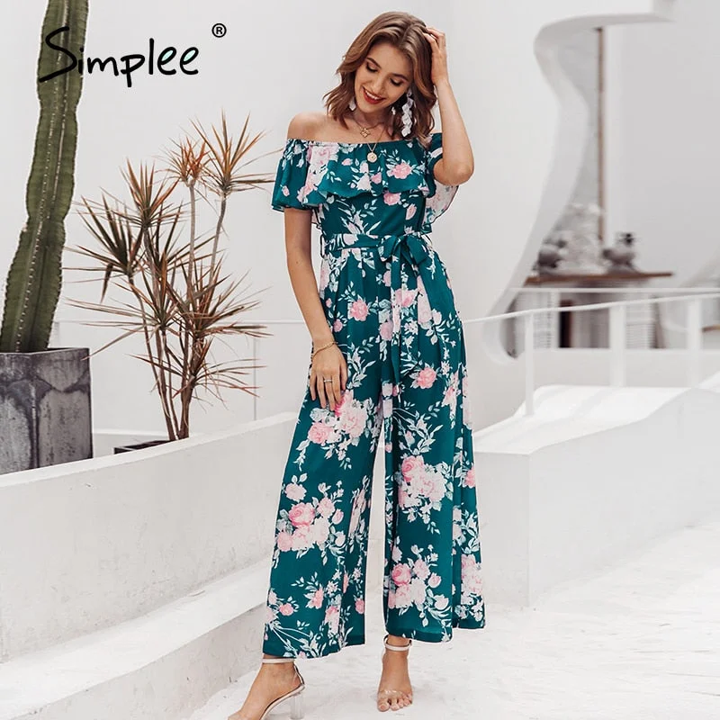 Simplee vintage floral print off the shoulder rompers womens jumpsuit Ankle-length ruffle 2020 summer holiday ropa de mujer Colorful jumpsuit, Bold design, Summer fashion, Relaxed Simplee vintage floral print off the shoulder rompers womens jumpsuit Ankle-length ruffle 2020 summer holiday ropa de mujer Colorful jumpsuit, Bold design, Summer fashion, Relaxed