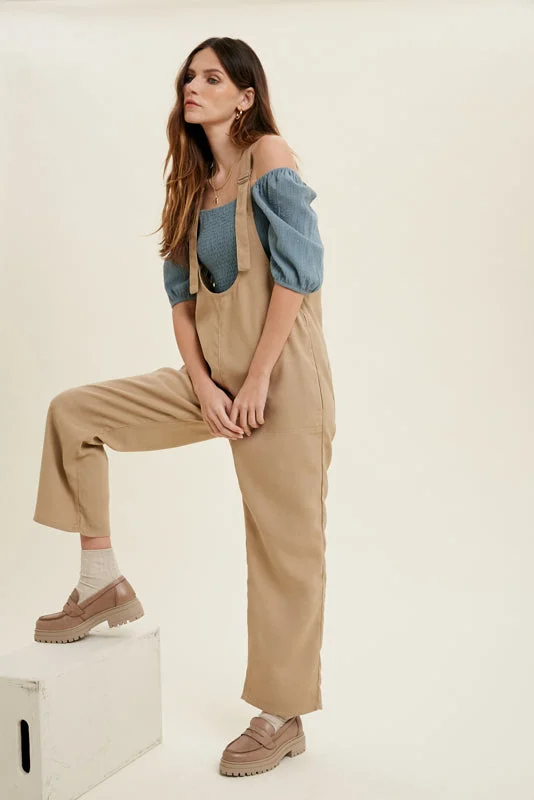 Taupe Twill Overall Jumpsuit with Pockets Formal jumpsuit, Elegant, Chic, Trendy