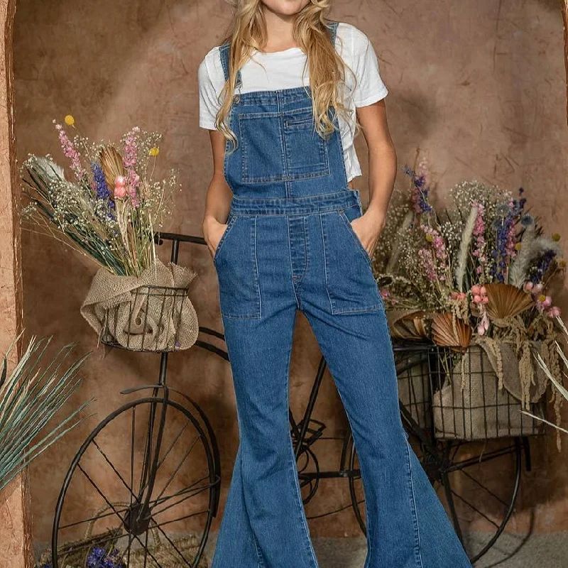 Flare Denim Overalls Jumpsuit Fitted jumpsuit, Sleek design, Night out, Sexy