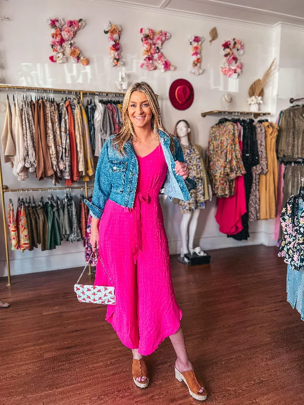 Fuchsia Seersucker Tulip Hem Jumpsuit Camo jumpsuit, Street style, Bold, Casual