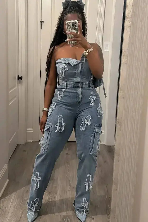 FZ Women's Sleeveless Backless One Piece Embroidery Denim Jumpsuit Boho jumpsuit, Relaxed fit, Trendy, Stylish FZ Women's Sleeveless Backless One Piece Embroidery Denim Jumpsuit Boho jumpsuit, Relaxed fit, Trendy, Stylish