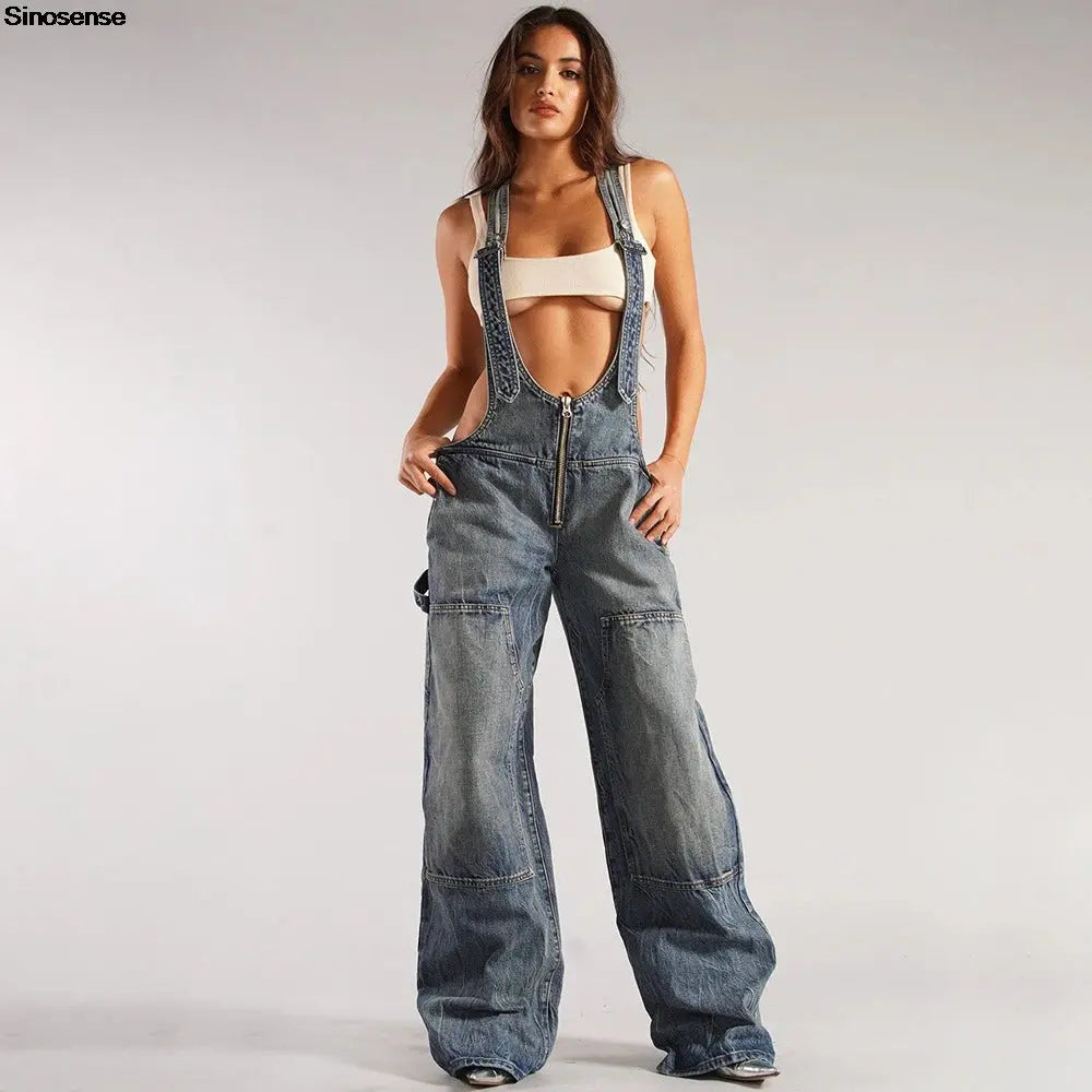 FZ Women's V Neck Adjustable Straps Loose Bib Denim Jumpsuit Animal print jumpsuit, Bold pattern, Fashion statement, Unique FZ Women's V Neck Adjustable Straps Loose Bib Denim Jumpsuit Animal print jumpsuit, Bold pattern, Fashion statement, Unique