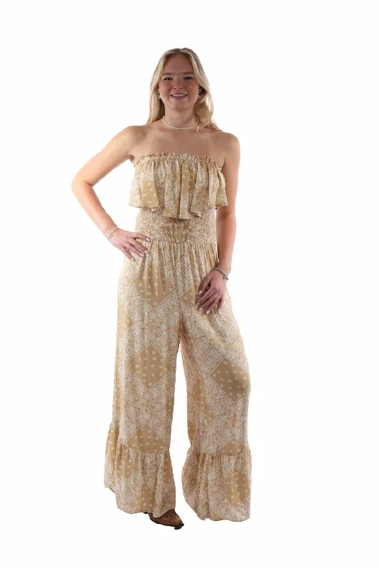 Scully Womens Strapless Ruffle Trim Toffee Lyocell S/L Jumpsuit Silk jumpsuit, Elegant, Luxurious, Evening wear Scully Womens Strapless Ruffle Trim Toffee Lyocell S/L Jumpsuit Silk jumpsuit, Elegant, Luxurious, Evening wear