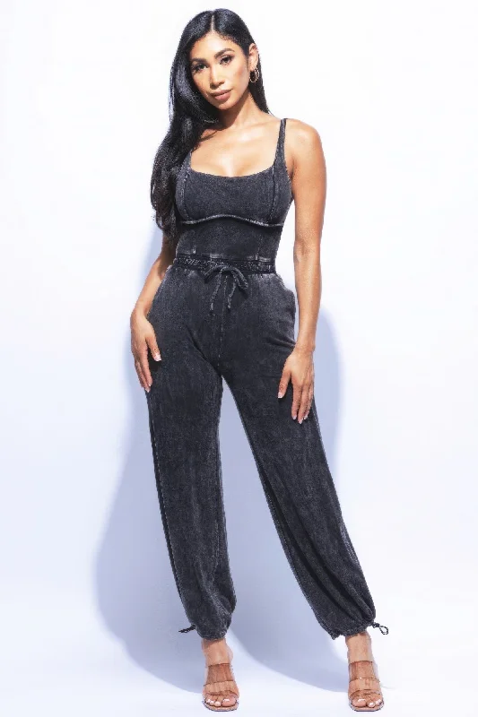 Washed Denim Jumpsuit With Adjustable Ankle Wide leg denim jumpsuit, Casual, Comfortable, Trendy Washed Denim Jumpsuit With Adjustable Ankle Wide leg denim jumpsuit, Casual, Comfortable, Trendy