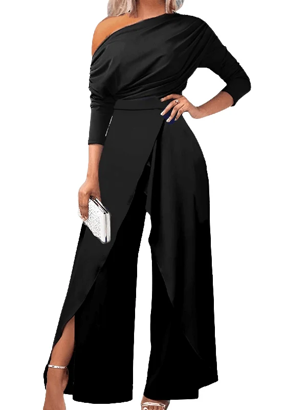 Women's Off Shoulder Irregular Wide Leg Jumpsuit Backless jumpsuit, Sexy, Night out, Trendy Women's Off Shoulder Irregular Wide Leg Jumpsuit Backless jumpsuit, Sexy, Night out, Trendy
