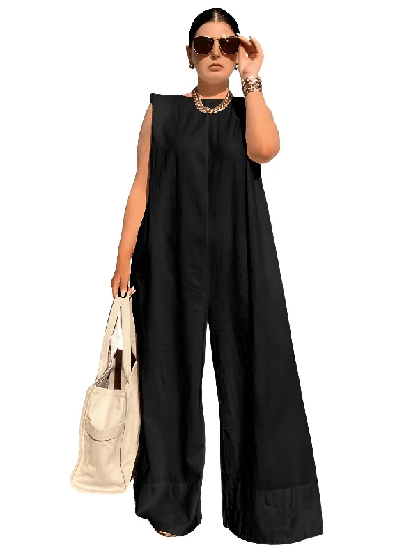 Women's Sleeveless Wide Leg Jumpsuit in White or Black Plus size jumpsuit, Curvy fit, Elegant, Comfortable Women's Sleeveless Wide Leg Jumpsuit in White or Black Plus size jumpsuit, Curvy fit, Elegant, Comfortable