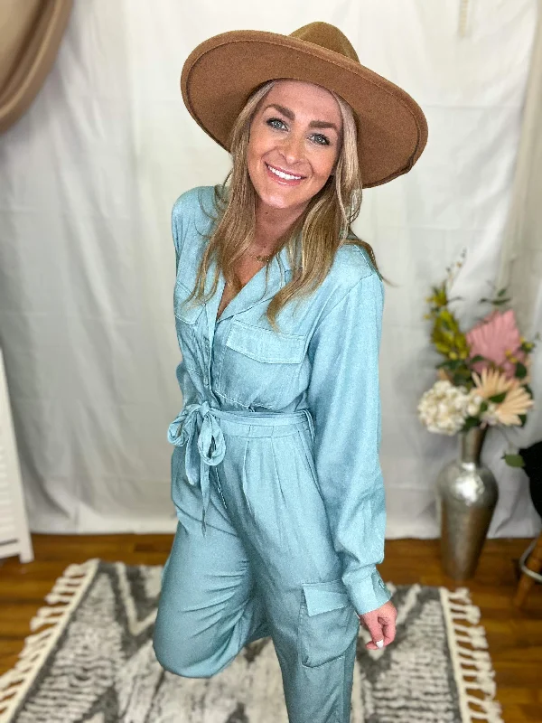 Mint Long Sleeve Waist Tie Jumpsuit Floral jumpsuit, Feminine, Summer style, Casual