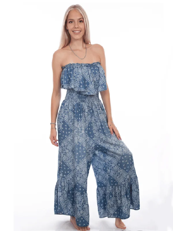 Scully HC744-LBL Womens Bandana Print Jumpsuit Light Blue Casual denim jumpsuit, Comfortable, Street style, Trendy Scully HC744-LBL Womens Bandana Print Jumpsuit Light Blue Casual denim jumpsuit, Comfortable, Street style, Trendy