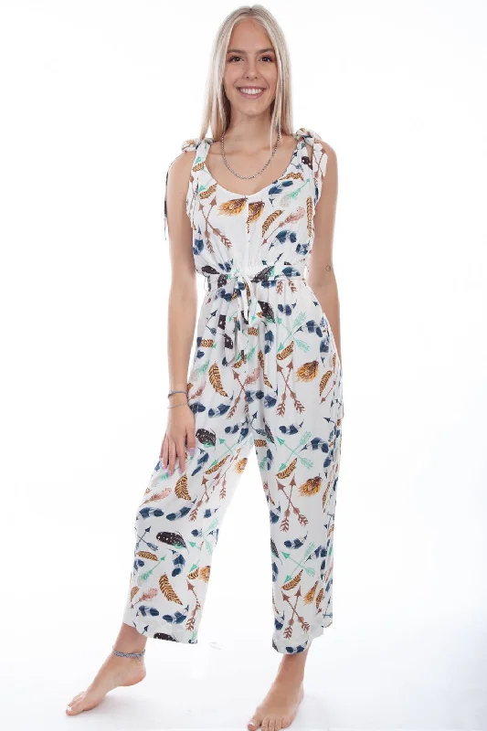 Scully Womens White Rayon S/L Feathers Romper Palazzo jumpsuit, Flowy design, Comfortable, Stylish Scully Womens White Rayon S/L Feathers Romper Palazzo jumpsuit, Flowy design, Comfortable, Stylish
