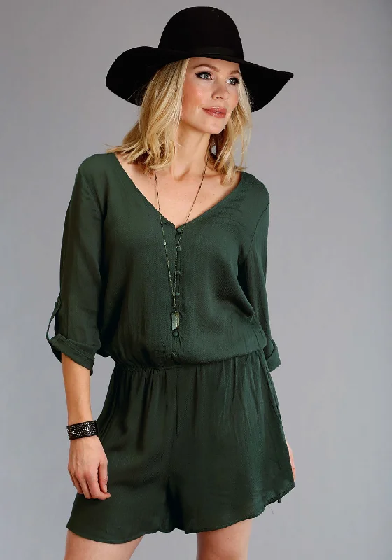 Stetson Womens Olive Rayon/Nylon Solid Twill Romper High-neck jumpsuit, Modest style, Trendy, Winter collection Stetson Womens Olive Rayon/Nylon Solid Twill Romper High-neck jumpsuit, Modest style, Trendy, Winter collection