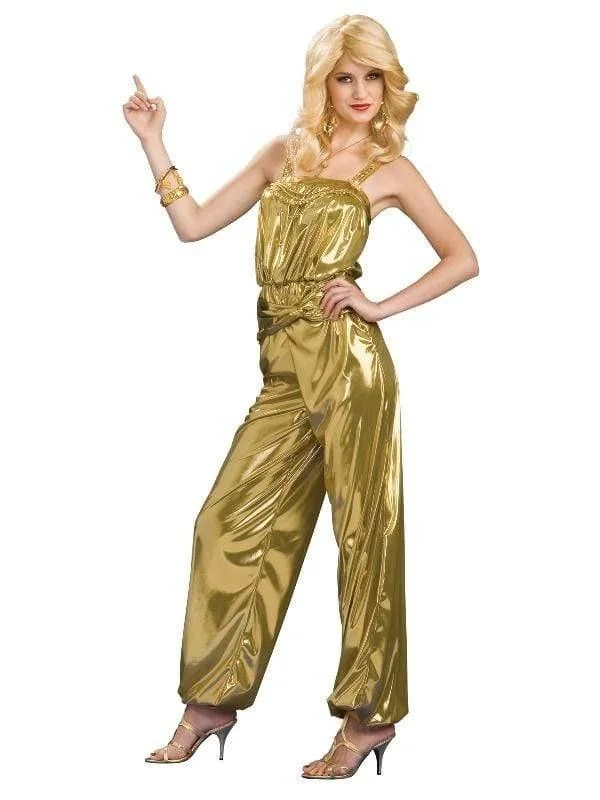 Disco Diva 70s Solid Gold Women's Jumpsuit Tied waist jumpsuit, Casual look, Feminine, Comfortable Disco Diva 70s Solid Gold Women's Jumpsuit Tied waist jumpsuit, Casual look, Feminine, Comfortable