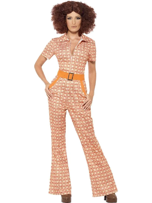 1970s Chic Costume Woman's Orange Jumpsuit Faux leather jumpsuit, Trendy, Street style, Fashionable