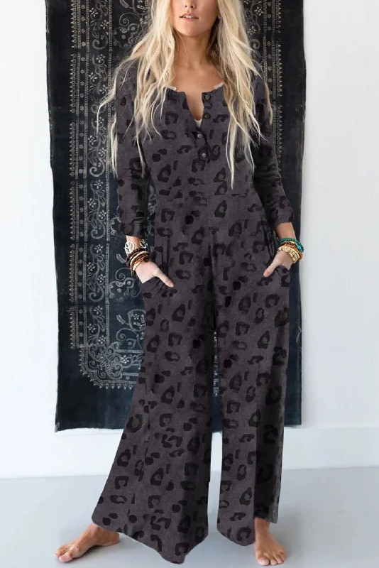 Leopard Buttoned Wide Leg Jumpsuit Classic jumpsuit, Timeless, Chic, Casual