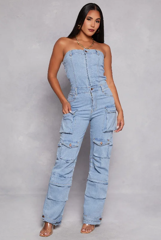 Daisy Denim Strapless Utility Jumpsuit Jumpsuit with belt, Slim fit, Trendy, Comfortable Daisy Denim Strapless Utility Jumpsuit Jumpsuit with belt, Slim fit, Trendy, Comfortable