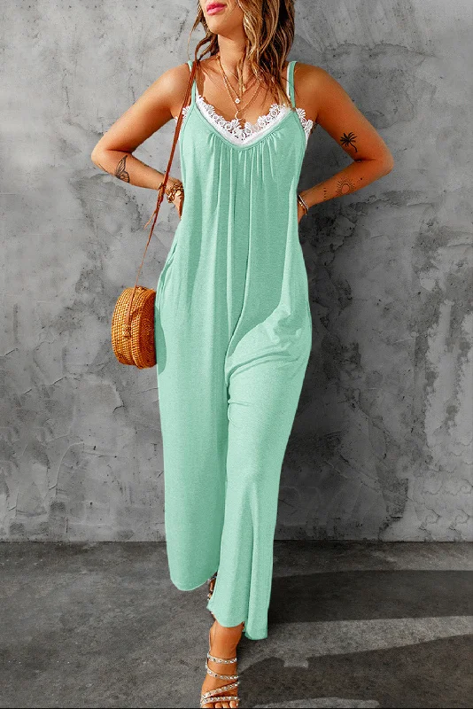 Spaghetti Strap Wide Leg Jumpsuit Casual jumpsuit, Street style, Comfortable, Trendy Spaghetti Strap Wide Leg Jumpsuit Casual jumpsuit, Street style, Comfortable, Trendy