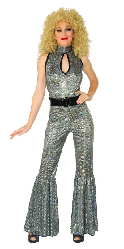 Disco Diva 70's Silver Sequin Jumpsuit Costume Silk jumpsuit, Luxurious fabric, Elegant, Evening wear Disco Diva 70's Silver Sequin Jumpsuit Costume Silk jumpsuit, Luxurious fabric, Elegant, Evening wear