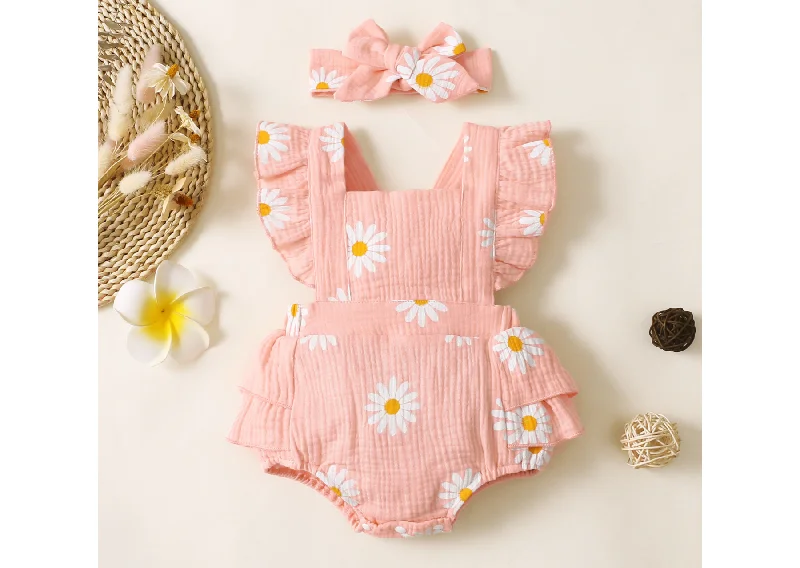 Baby Daisy Wonderland Romper - Garden Bliss Casual jumpsuit, Comfortable, Street style, Trendy Baby Daisy Wonderland Romper - Garden Bliss Casual jumpsuit, Comfortable, Street style, Trendy