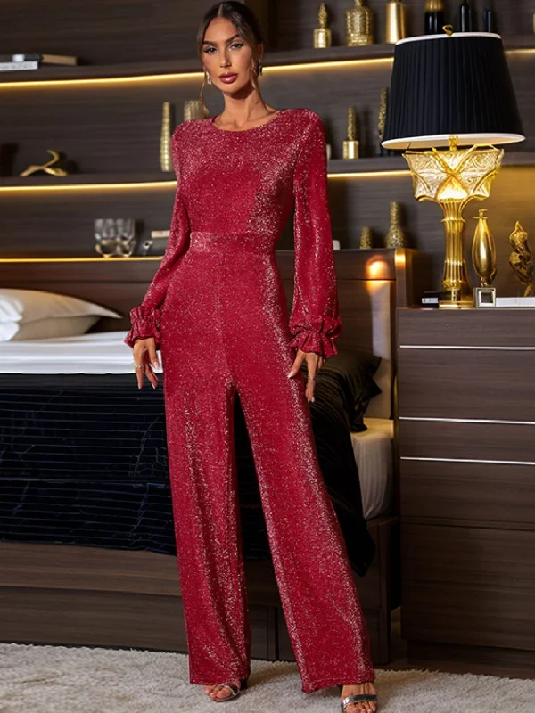 Cutout Round Neck Long Sleeve Jumpsuit Casual romper jumpsuit, Comfortable, Summer, Street style Cutout Round Neck Long Sleeve Jumpsuit Casual romper jumpsuit, Comfortable, Summer, Street style